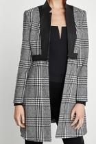  Woven Plaid Jacket With Faux Leather Trim