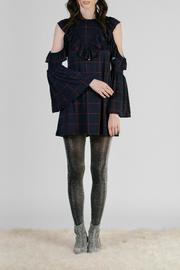  Navy Grid Sleeve Dress