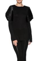  Faux Leather Sleeve Top