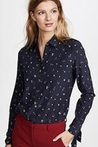  Theory Tie-cuff Navy Button-down Blouse