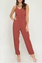  Woven Cami Jumpsuit With Pockets And Ring Waist Belt