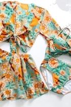  Orange Floral Swimsuit Set