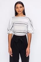  Striped-top W/ Draped-sleeves
