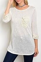  Cream Crochet Quarter Top