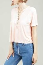  Peach Lace-up Top