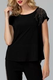  Scoop Neck Cap Sleeve Jeweled Top