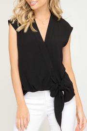  Sleeveless Surplice Woven Top