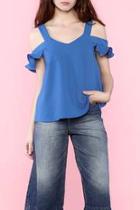  Ruffle Sleeve Cold Shoulder Blouse