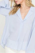  Notched Lapel Bell Sleeve Blouse
