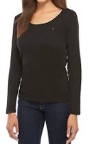  Tommy Hilfiger Long Sleeve Solid Scoop Neck T-shirt Black