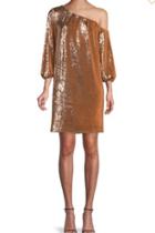  Asymmetric Off-the-shoulder Puff-sleeve Sequin Shift Dress