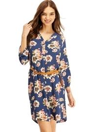  Slate Blue Floral Belted Dress