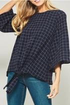  Checked Tie Blouse