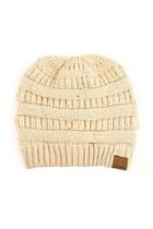  Messy-bun Solid Beanie