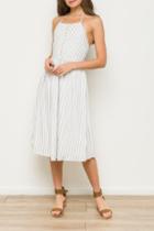  Striped Midi Dress With Front Crochet Inset