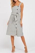  Striped Waist-tie Midi-dress