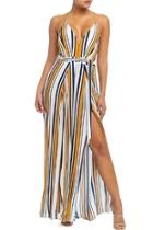  Striped Split Jumpsuit