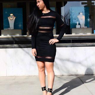 Mesh Stripe Ponte Dress