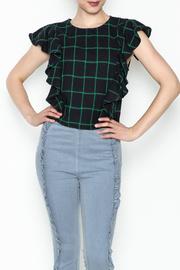  Checkered Ruffle Sleeve Top