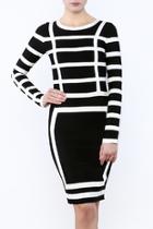  Black White Bandage Dress