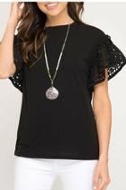  Black Eyelet-sleeve Top