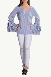  Stripe V Neck Tie Bell Sleeve Top