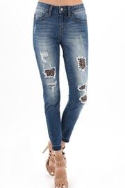  Distressed Leopard-accent Jeans