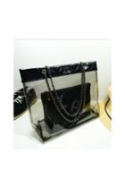  2 Pcs- Clear Quilted Trimmed Bag With Chain Strap(2 Colors)