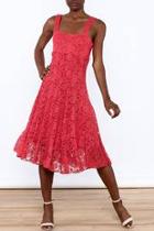  Red Lace Midi Dress