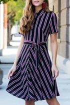  Asymmetrical-button-down Striped-tie-waist-dress