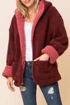  Burgundy-red-coral Hooded-jacket
