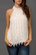  Feathered High-neck Blouse