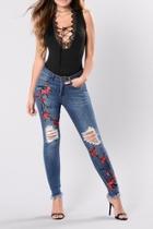  Embroidered Distressed Denim Jeans