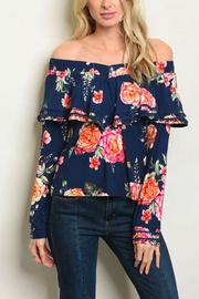  Blue Floral Off The Shoulder Top