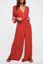  Embroidered V Jumpsuit
