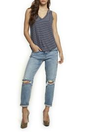  Stripe Cutout V Neck Tank