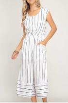  Striped Culotte Jumpsuit With Front Tie Detail
