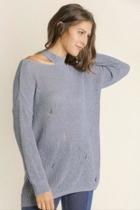  Blue Distressed Sweater