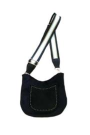  Black Velvet Cross Body With Gold Studs & Adjustable Strap