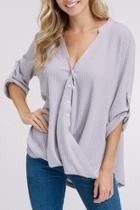  Waffle Buttoned Blouse