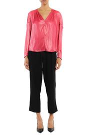  Leather-like V Neck Blouse