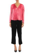  Leather-like V Neck Blouse