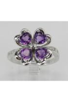 Amethyst An Diamond Ring, Heart Amethyst In Clover Design With Diamond Cocktail Ring In White Gold Size 8 February Gem