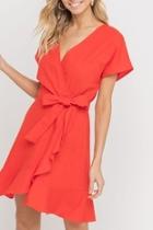  Red Linen Wrap-dress