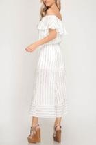  Pinstripe Off-shoulder Jumpsuit