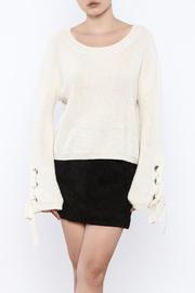  Lace Up Sleeve Sweater