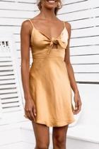  Gold Front-tie Dress