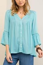  Solid Button-down Blouse