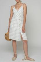  Assymetric Button Check Print Dress