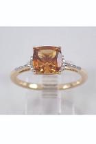  Cushion-cut Citrine And Diamond Engagement Ring 14k Yellow Gold Size 7 November Gemstone
